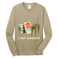 I Eat Cement Cursed Cat Unhinged Funny Meme On Back Tall Long Sleeve T-Shirt