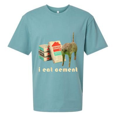 I Eat Cement Cursed Cat Unhinged Funny Meme On Back Sueded Cloud Jersey T-Shirt