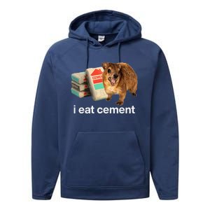 I Eat Cement Cursed Hyrax Funny Oddly Specific Dank Meme Performance Fleece Hoodie