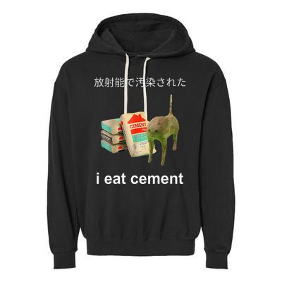 I Eat Cement Cat Japanese Meme Cat Oddly Specific Weired Garment-Dyed Fleece Hoodie