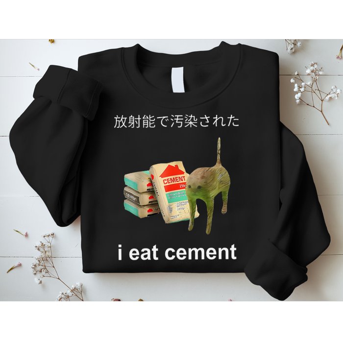 I Eat Cement Cat Japanese Meme Cat Oddly Specific Weired Sweatshirt