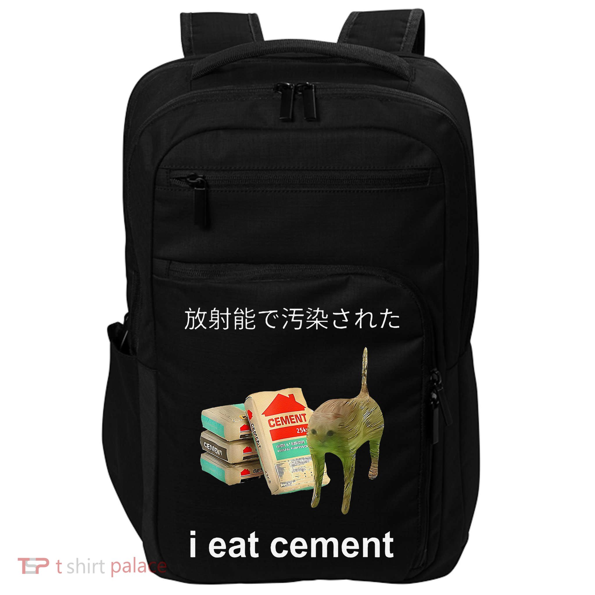 I Eat Cement Cat Japanese Meme Cat Oddly Specific Weired Impact Tech Backpack