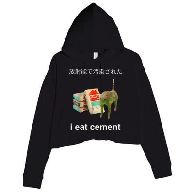 I Eat Cement Cat Japanese Meme Cat Oddly Specific Weired Crop Fleece Hoodie