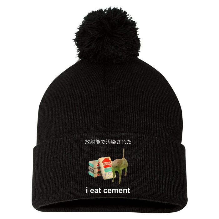 I Eat Cement Cat Japanese Meme Cat Oddly Specific Weired Pom Pom 12in Knit Beanie