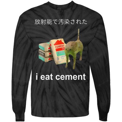 I Eat Cement Cat Japanese Meme Cat Oddly Specific Weired Tie-Dye Long Sleeve Shirt