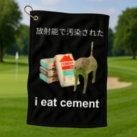 I Eat Cement Cat Japanese Meme Cat Oddly Specific Weired Golf Towel