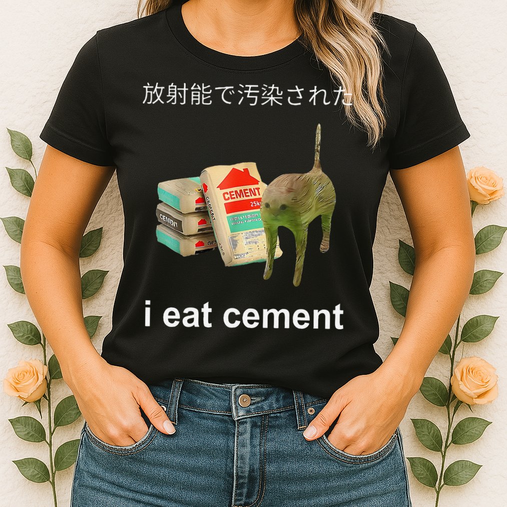 I Eat Cement Cat Japanese Meme Cat Oddly Specific Weired Womens T-Shirt