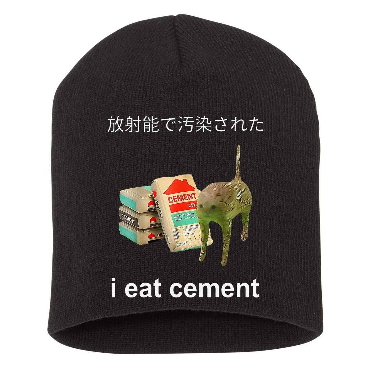 I Eat Cement Cat Japanese Meme Cat Oddly Specific Weired Short Acrylic Beanie