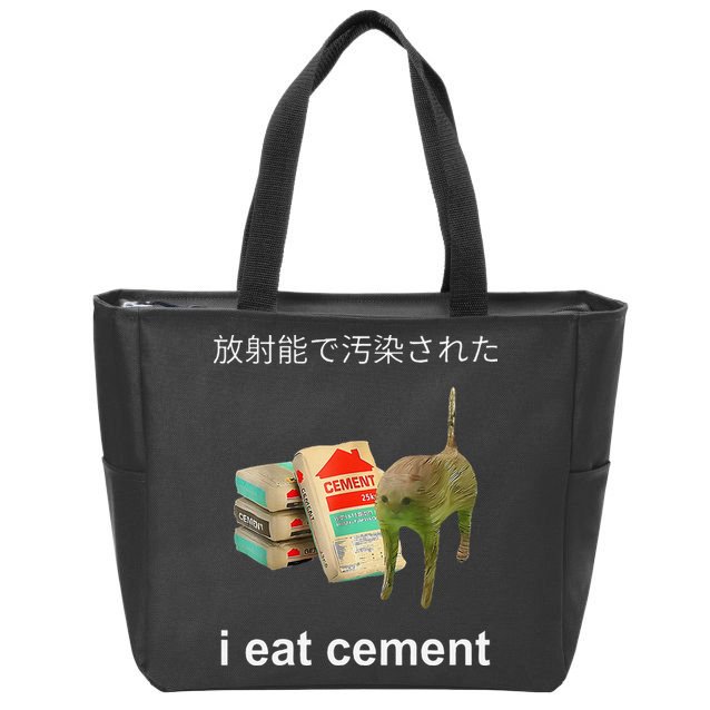 I Eat Cement Cat Japanese Meme Cat Oddly Specific Weired Zip Tote Bag