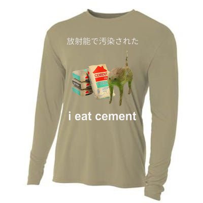 I Eat Cement Cat Japanese Meme Cat Oddly Specific Weired Cooling Performance Long Sleeve Crew