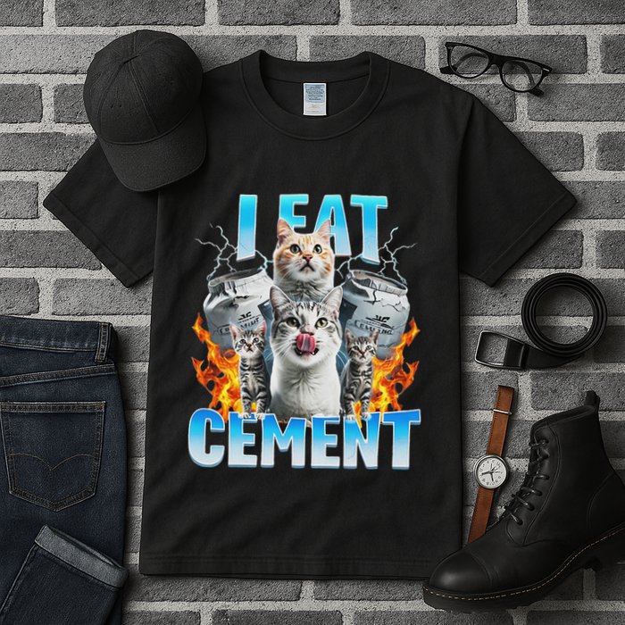 I Eat Cement Cursed Cat Funny Oddly Specific Dank Meme Tall T-Shirt