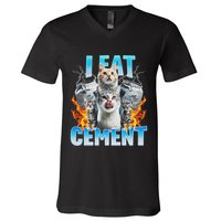 I Eat Cement Cursed Cat Funny Oddly Specific Dank Meme V-Neck T-Shirt