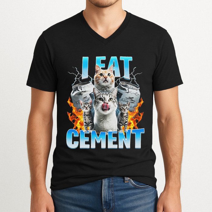 I Eat Cement Cursed Cat Funny Oddly Specific Dank Meme V-Neck T-Shirt