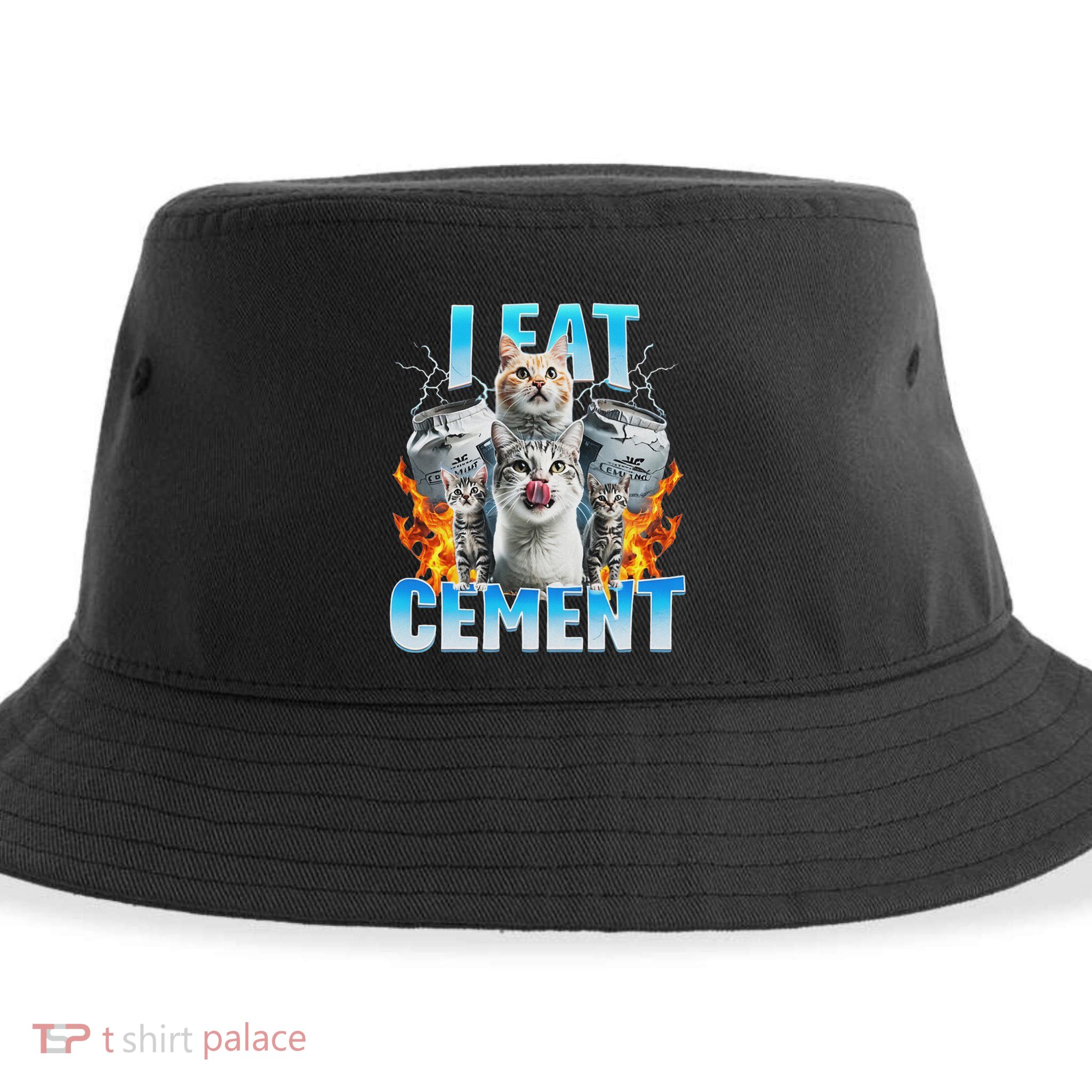 I Eat Cement Cursed Cat Funny Oddly Specific Dank Meme Sustainable Bucket Hat