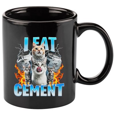 I Eat Cement Cursed Cat Funny Oddly Specific Dank Meme 11oz C Handle Ceramic Mug