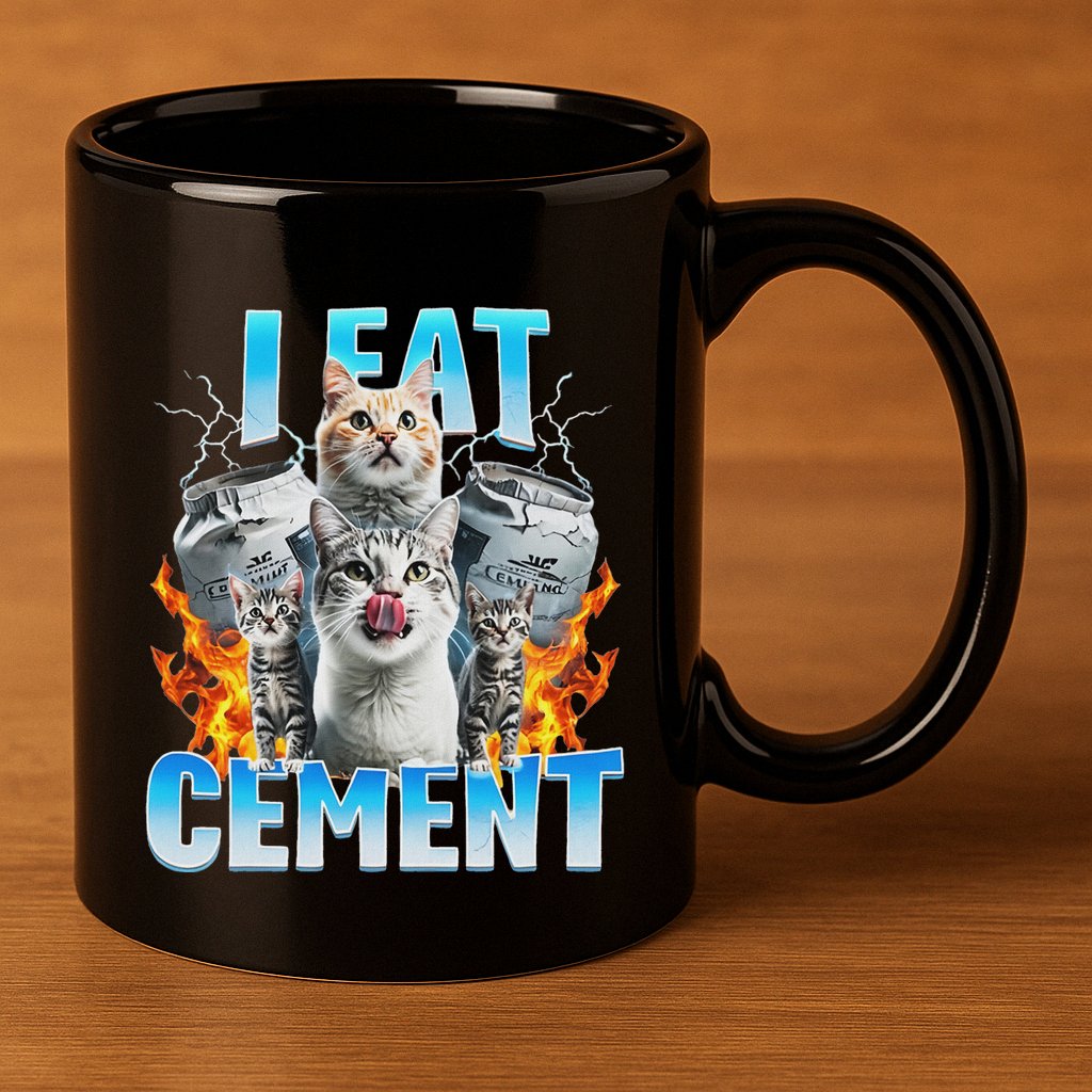 I Eat Cement Cursed Cat Funny Oddly Specific Dank Meme 11oz C Handle Ceramic Mug