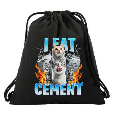 I Eat Cement Cursed Cat Funny Oddly Specific Dank Meme Drawstring Bag
