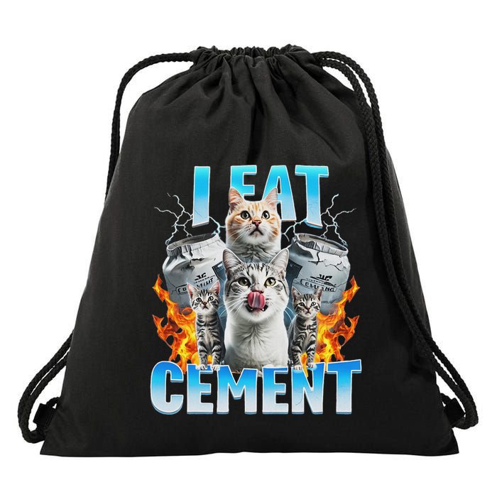 I Eat Cement Cursed Cat Funny Oddly Specific Dank Meme Drawstring Bag