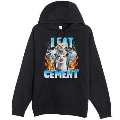 I Eat Cement Cursed Cat Funny Oddly Specific Dank Meme Premium Pullover Hoodie