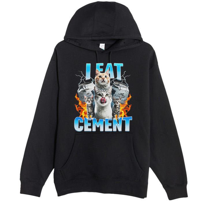 I Eat Cement Cursed Cat Funny Oddly Specific Dank Meme Premium Pullover Hoodie