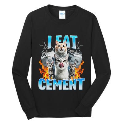 I Eat Cement Cursed Cat Funny Oddly Specific Dank Meme Tall Long Sleeve T-Shirt