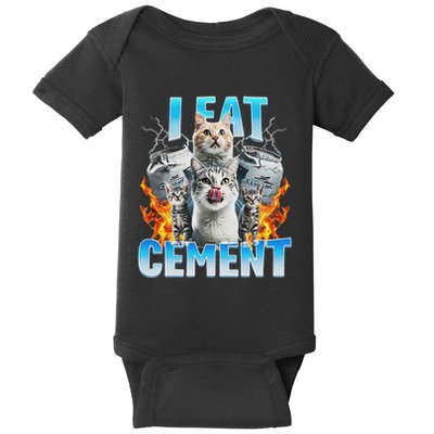 I Eat Cement Cursed Cat Funny Oddly Specific Dank Meme Baby Bodysuit