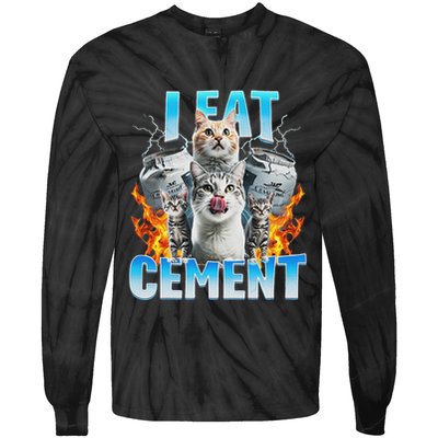 I Eat Cement Cursed Cat Funny Oddly Specific Dank Meme Tie-Dye Long Sleeve Shirt