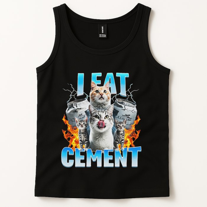 I Eat Cement Cursed Cat Funny Oddly Specific Dank Meme Tank Top