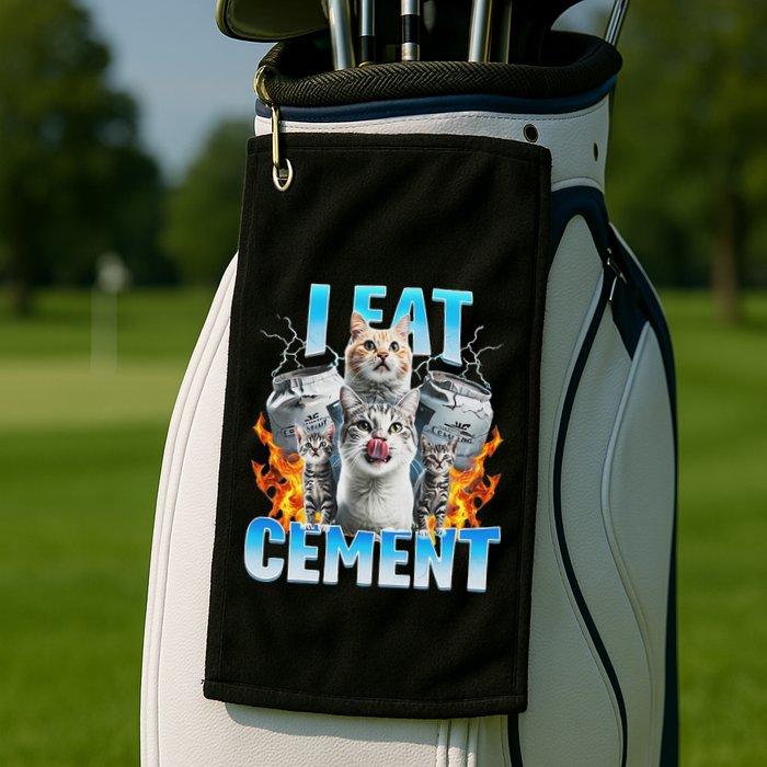 I Eat Cement Cursed Cat Funny Oddly Specific Dank Meme Golf Towel