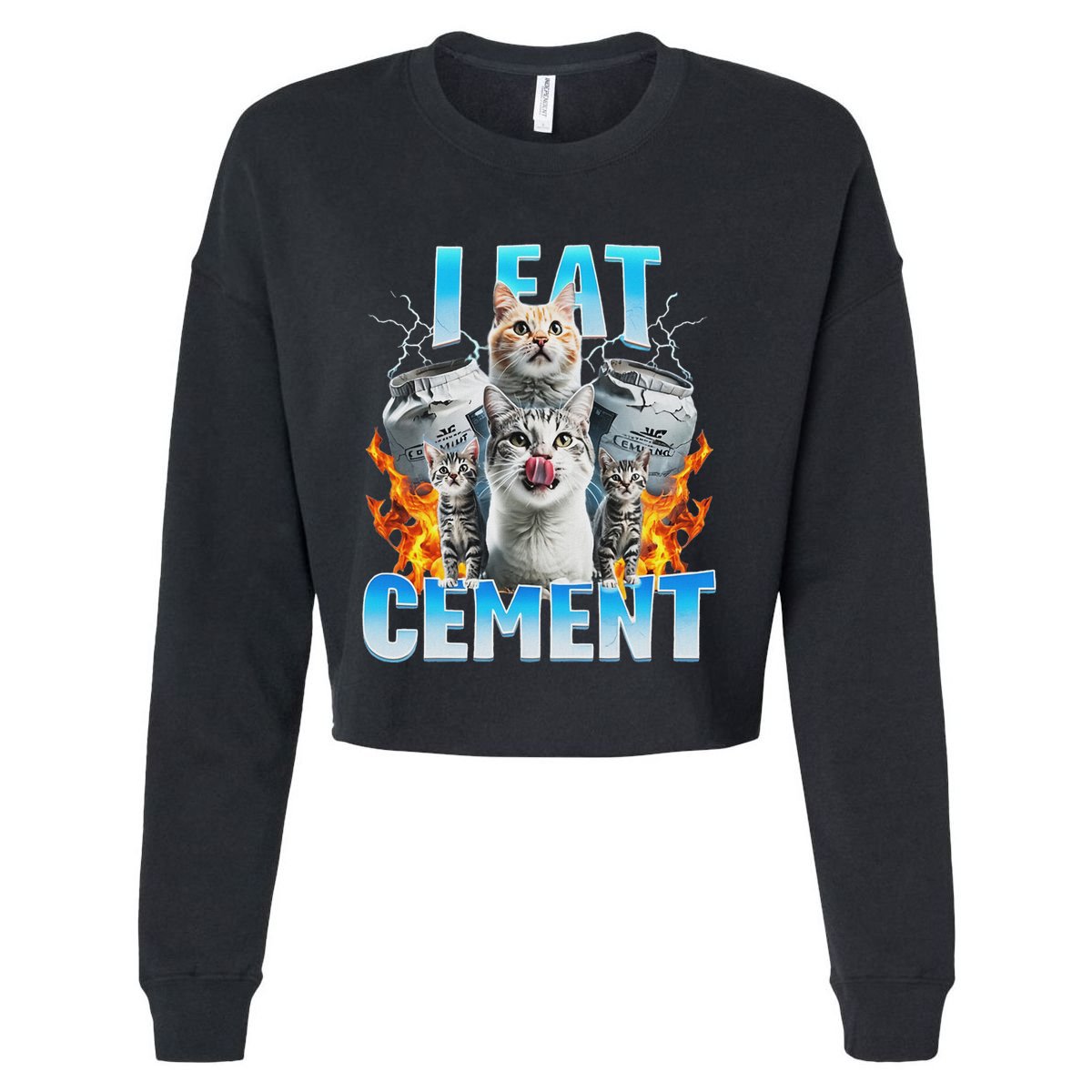 I Eat Cement Cursed Cat Funny Oddly Specific Dank Meme Cropped Pullover Crew