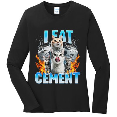 I Eat Cement Cursed Cat Funny Oddly Specific Dank Meme Ladies Long Sleeve Shirt