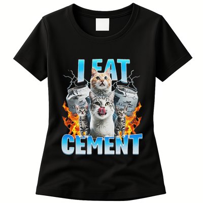 I Eat Cement Cursed Cat Funny Oddly Specific Dank Meme Womens T-Shirt
