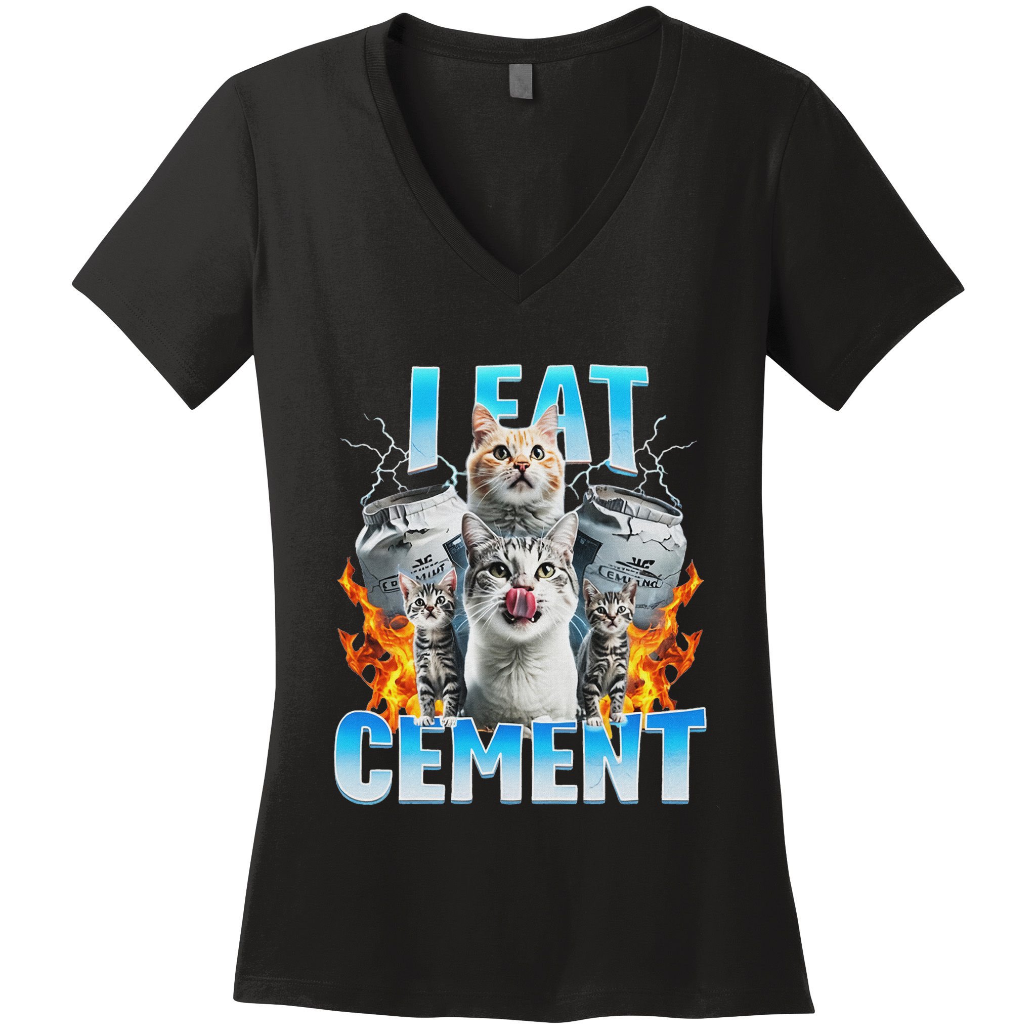 I Eat Cement Cursed Cat Funny Oddly Specific Dank Meme Women's V-Neck T-Shirt