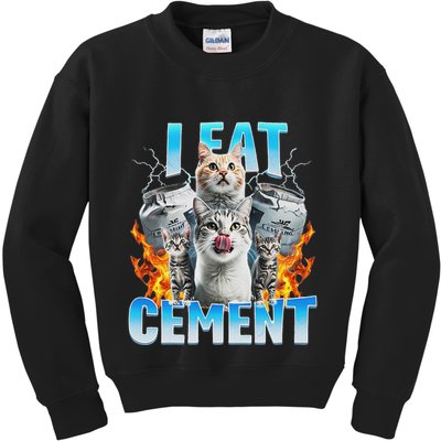 I Eat Cement Cursed Cat Funny Oddly Specific Dank Meme Kids Sweatshirt