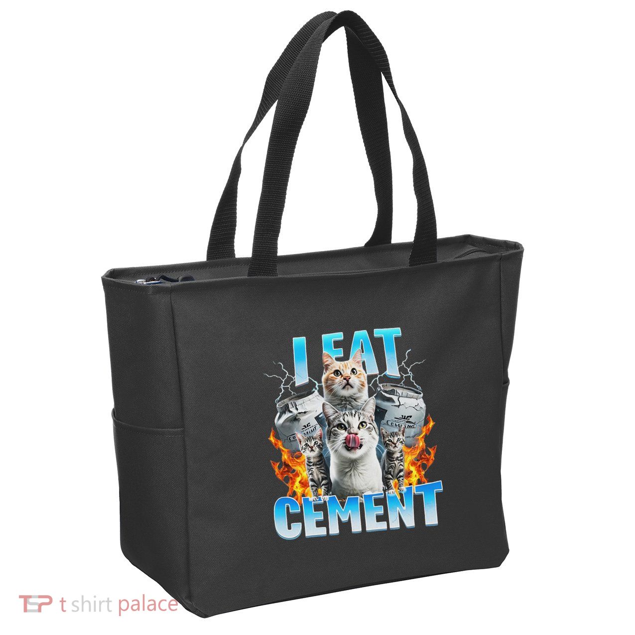 I Eat Cement Cursed Cat Funny Oddly Specific Dank Meme Zip Tote Bag