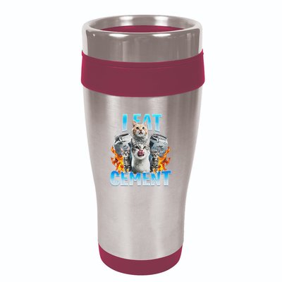 I Eat Cement Cursed Cat Funny Oddly Specific Dank Meme 16oz Travel Tumbler