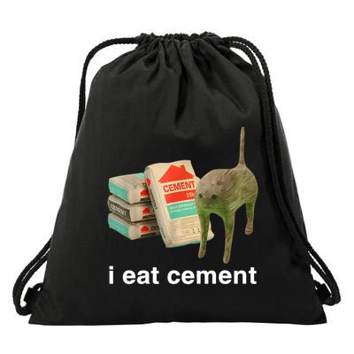 I Eat Cement Cursed Cat Funny Oddly Specific Meme Drawstring Bag