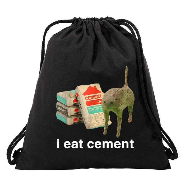 I Eat Cement Cursed Cat Funny Oddly Specific Meme Drawstring Bag