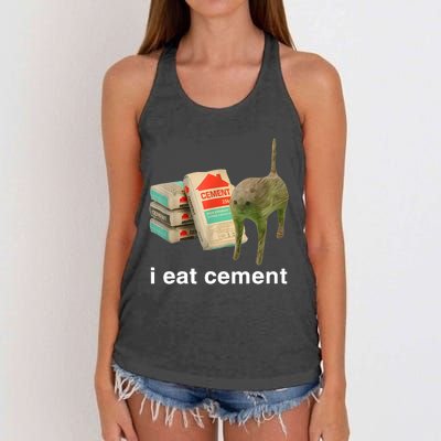 I Eat Cement Cursed Cat Funny Oddly Specific Meme Women's Knotted Racerback Tank