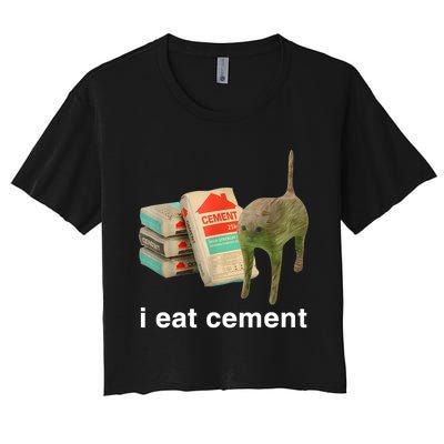 I Eat Cement Cursed Cat Funny Oddly Specific Meme Women's Crop Top Tee