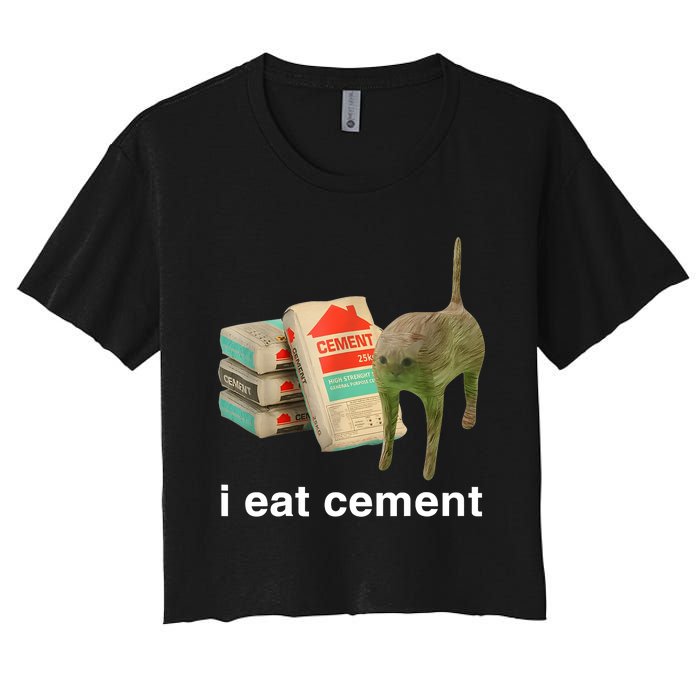 I Eat Cement Cursed Cat Funny Oddly Specific Meme Women's Crop Top Tee