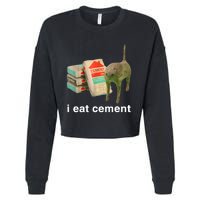 I Eat Cement Cursed Cat Funny Oddly Specific Meme Cropped Pullover Crew