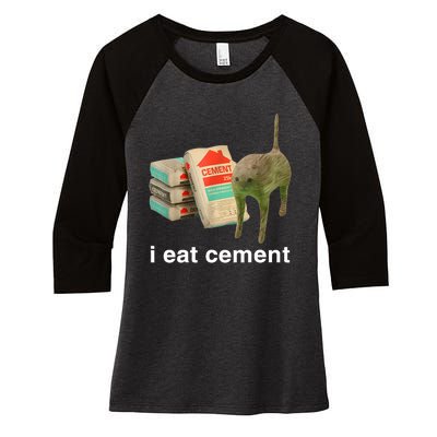 I Eat Cement Cursed Cat Funny Oddly Specific Meme Women's Tri-Blend 3/4-Sleeve Raglan Shirt