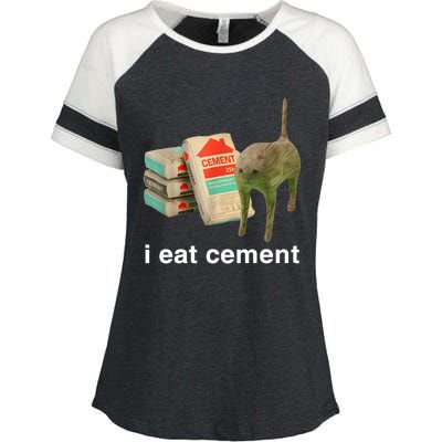 I Eat Cement Cursed Cat Funny Oddly Specific Meme Enza Ladies Jersey Colorblock Tee