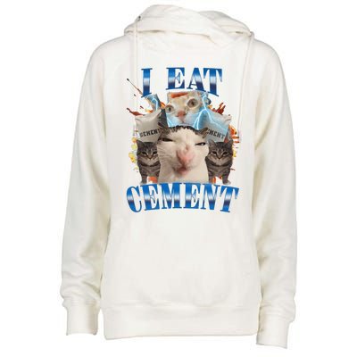 I Eat Cement Cursed Cat Funny Oddly Specific Dank Meme Womens Funnel Neck Pullover Hood