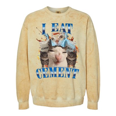 I Eat Cement Cursed Cat Funny Oddly Specific Dank Meme Colorblast Crewneck Sweatshirt