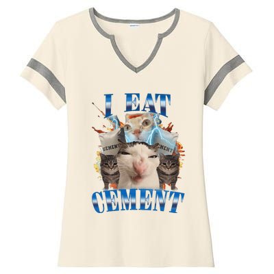 I Eat Cement Cursed Cat Funny Oddly Specific Dank Meme Ladies Halftime Notch Neck Tee