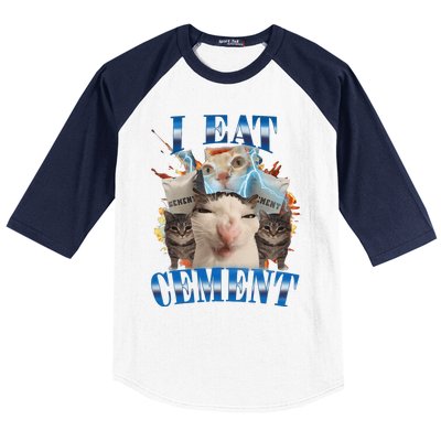 I Eat Cement Cursed Cat Funny Oddly Specific Dank Meme Baseball Sleeve Shirt