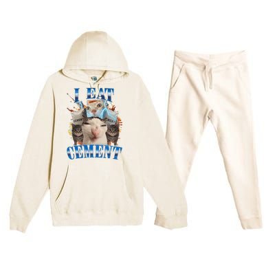 I Eat Cement Cursed Cat Funny Oddly Specific Dank Meme Premium Hooded Sweatsuit Set