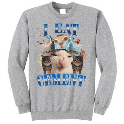 I Eat Cement Cursed Cat Funny Oddly Specific Dank Meme Tall Sweatshirt